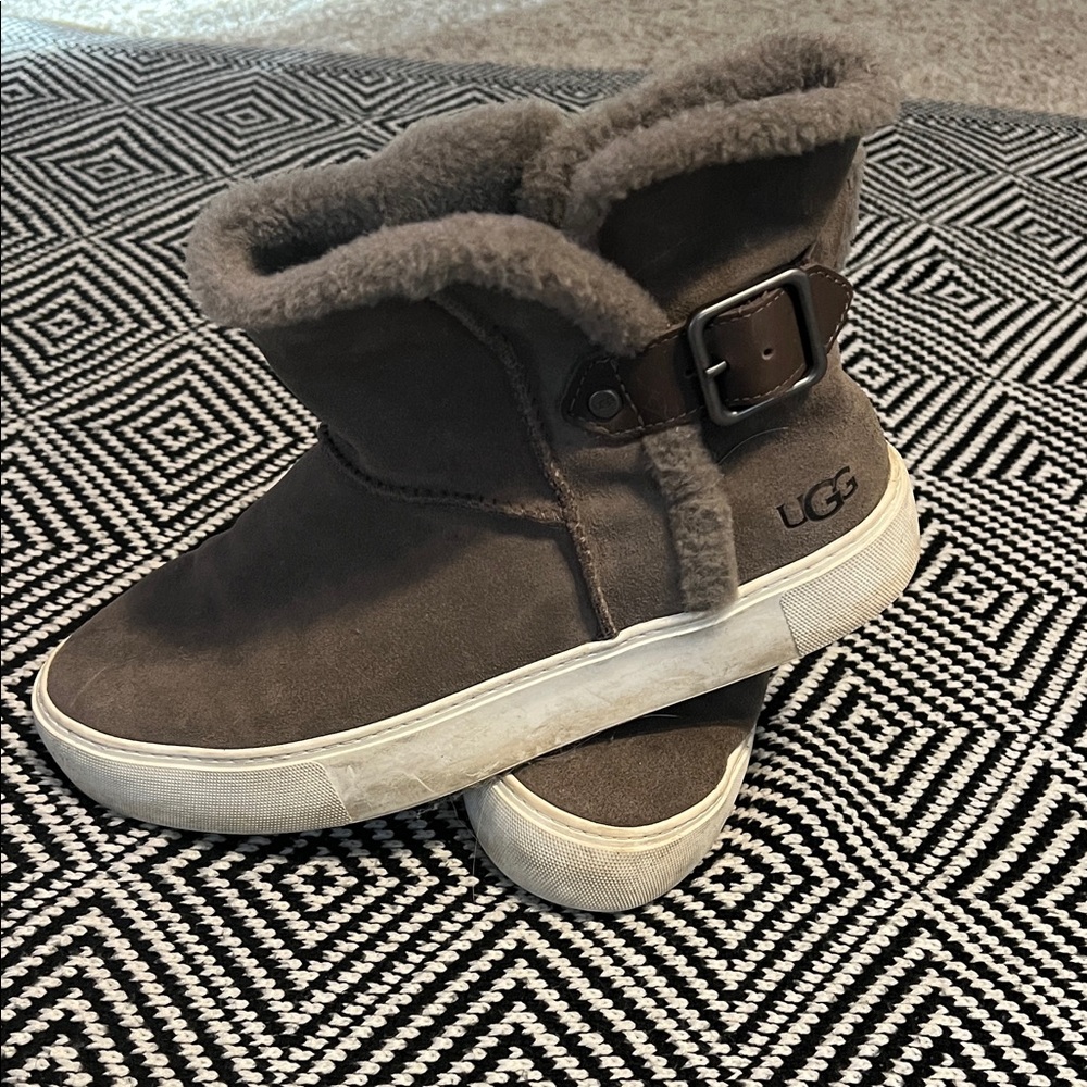 UGG Gray Shearling Buckle Boots